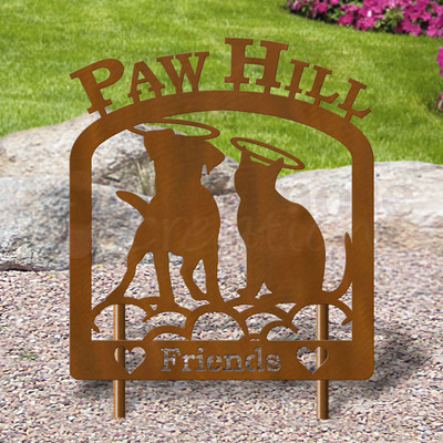 Custom Made Dog and Cat Pet Memorial - 16in W Sturdy Upright Metal - Rust Patina with Block Lettering