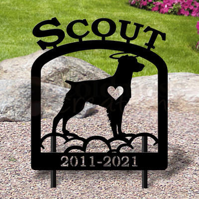 Custom Made Brittany Spaniel Pet Memorial - 16in W Sturdy Upright Metal - Satin Black with Block Lettering