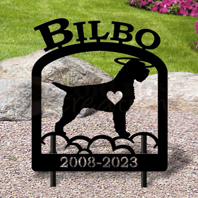 Custom Made German Wirehaired Pointer Pet Memorial - 16in W Sturdy Upright Metal - Satin Black with Block Lettering