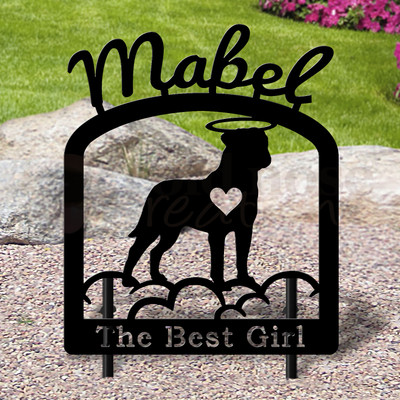 Custom Made Bull Mastiff Pet Memorial - 16in W Sturdy Upright Metal - Satin Black with Script Lettering