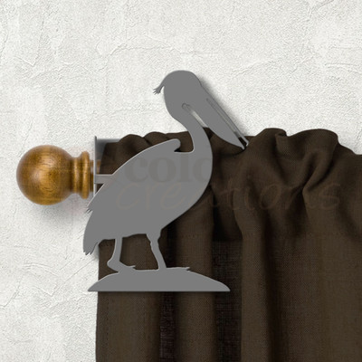 Coastal Decor Pelican Design Custom Size Curtain Rod Holders - Unpainted Primer Left Side
