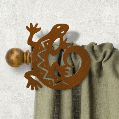 Southwest Decor Gecko Design Custom Size Curtain Rod Holders - Rust Patina Left Side