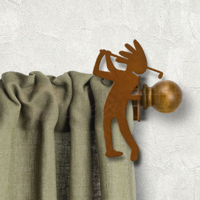 Golf Decor Golfer Design Custom Size Curtain Rod Holders - Rust Patina Right Side