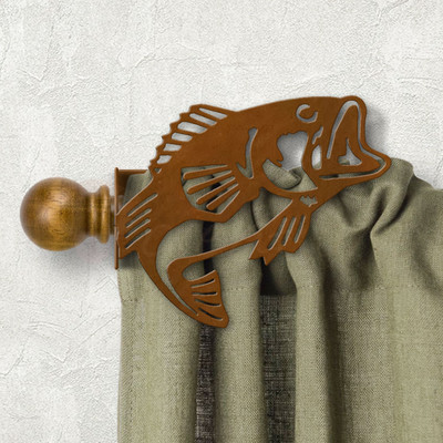 Fishing Decor Bass Design Custom Size Curtain Rod Holders - Rust Patina Left Side