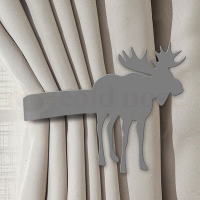 Lodge Decor Moose Design Curtain Tie Back Hooks - Unpainted Primer Right Side