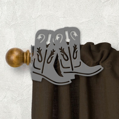 Western Decor Boots Design Custom Size Curtain Rod Holders - Unpainted Primer Left Side
