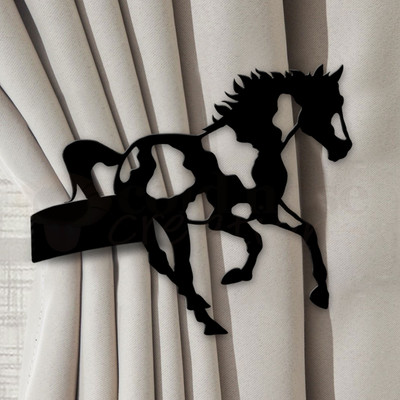 Western Decor Paint Horse Design Curtain Tie Back Hooks - Satin Black Right Side