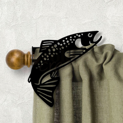 Fishing Decor Trout Design Custom Size Curtain Rod Holders - Satin Black Left Side