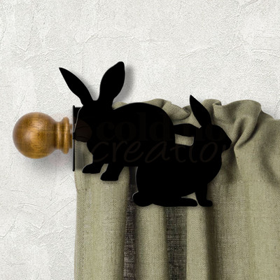 Wildlife Decor Bunnies Design Custom Size Curtain Rod Holders - Satin Black Left Side