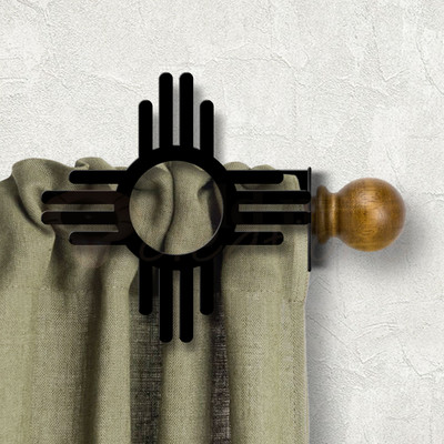 Southwest Decor Zia Sun Design Custom Size Curtain Rod Holders - Satin Black Right Side