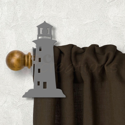 Coastal Decor Lighthouse Design Custom Size Curtain Rod Holders - Unpainted Primer Left Side