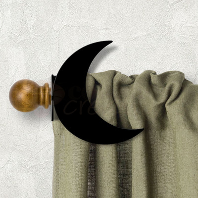 Seashore Decor Moon Design Custom Size Curtain Rod Holders - Satin Black Left Side