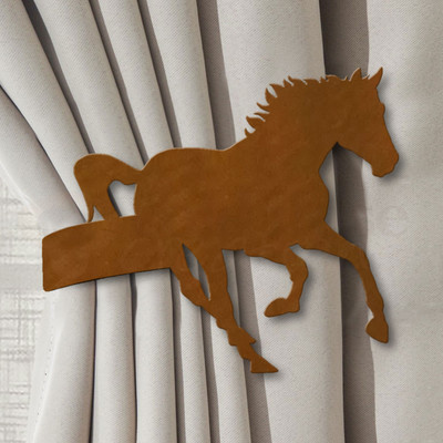 Western Decor Horse Design Curtain Tie Back Hooks - Rust Patina Right Side