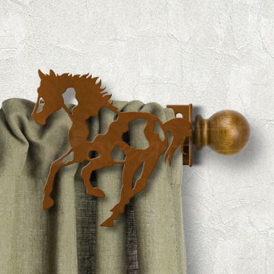 Western Decor Paint Horse Design Custom Size Curtain Rod Holders - Rust Patina Right Side