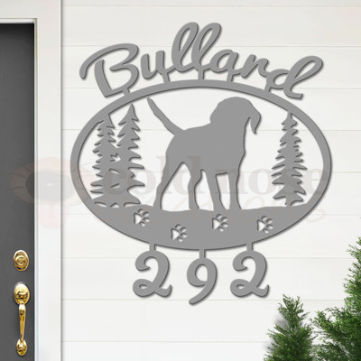 Custom Dog Theme Beagle Name and Address Oval Outdoor Wall Sign - unpainted primer with script font
