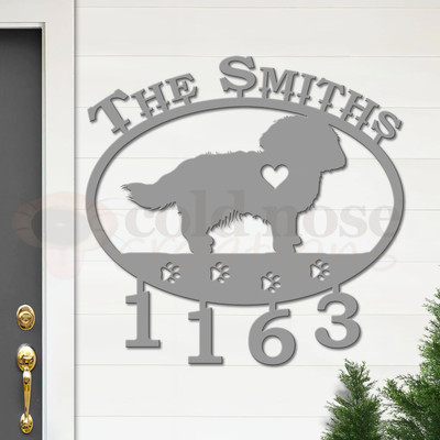 Custom Dog Theme Maltese Name and Address Oval Outdoor Wall Sign - unpainted primer with block font