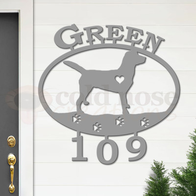 Custom Dog Theme Labrador Retriever Name and Address Oval Outdoor Wall Sign - unpainted primer with block font