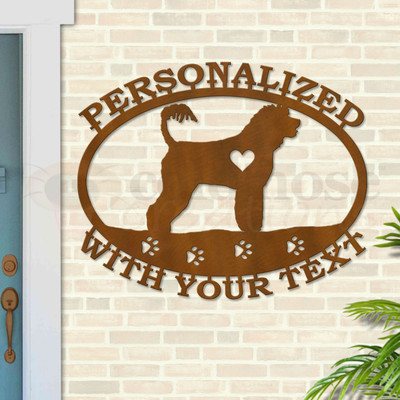 Custom Dog Theme Portuguese Water Dog Custom Text Oval Outdoor Wall Sign - rust patina