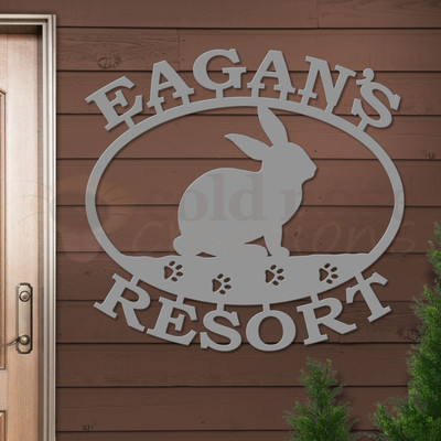 Custom Animal Theme Rabbit Custom Text Oval Outdoor Wall Sign - unpainted primer