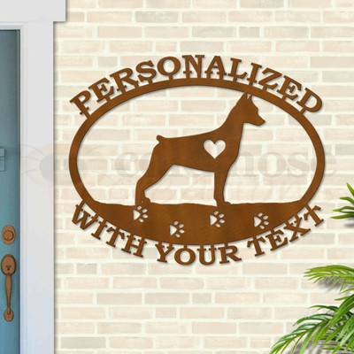 Custom Dog Theme Miniature Pinscher Custom Text Oval Outdoor Wall Sign - rust patina