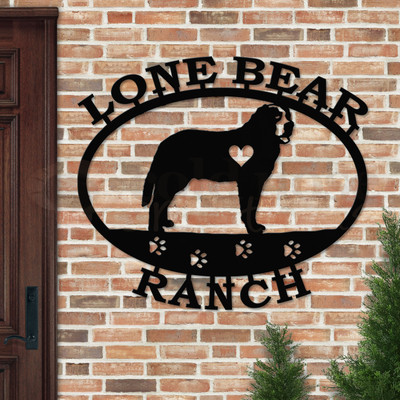 Custom Dog Theme Saint Bernard Custom Text Oval Outdoor Wall Sign - satin black
