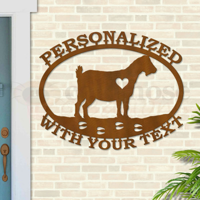 Custom Country Decor Goat Without Horns Custom Text Oval Outdoor Wall Sign - rust patina