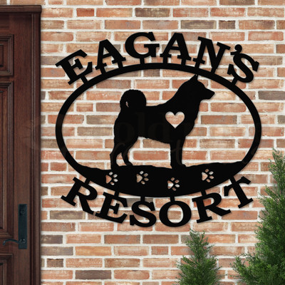 Custom Dog Theme Norwegian Elkhound Custom Text Oval Outdoor Wall Sign - satin black