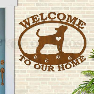 Custom Dog Theme Chihuahua Custom Text Oval Outdoor Wall Sign - rust patina
