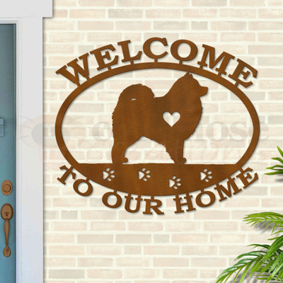 Custom Dog Theme Samoyed Custom Text Oval Outdoor Wall Sign - rust patina