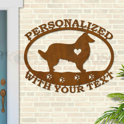 Custom Dog Theme Collie Custom Text Oval Outdoor Wall Sign - rust patina