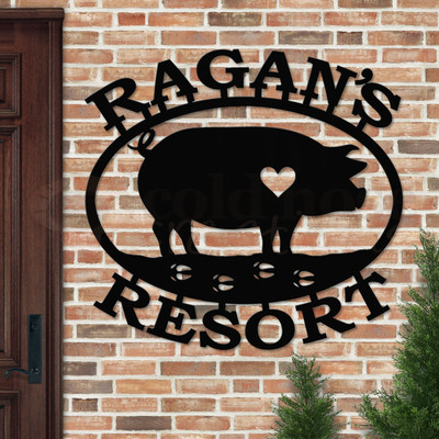 Custom Country Decor Pot Bellied Pig Custom Text Oval Outdoor Wall Sign - satin black