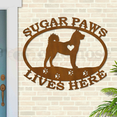 Custom Dog Theme Akita Custom Text Oval Outdoor Wall Sign - rust patina