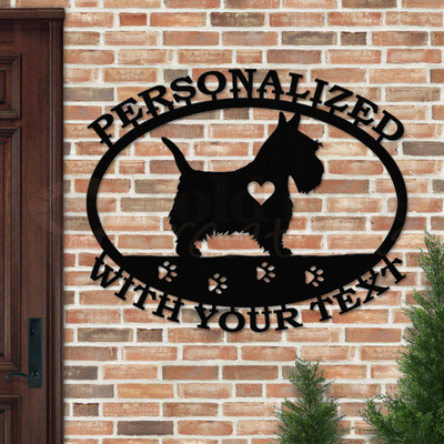 Custom Dog Theme Scottish Terrier Custom Text Oval Outdoor Wall Sign - satin black