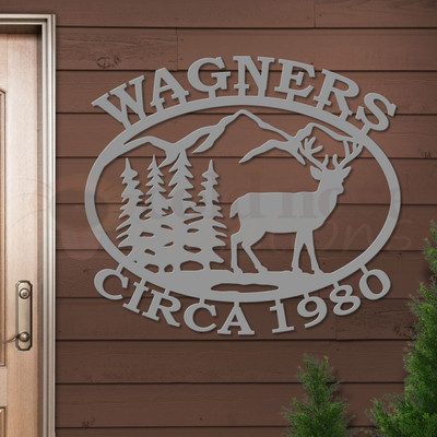 Custom Lodge Decor Mountain Deer Custom Text Oval Outdoor Wall Sign - unpainted primer