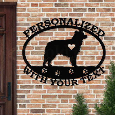 Custom Dog Theme Australian Shepherd Custom Text Oval Outdoor Wall Sign - satin black