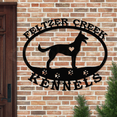Custom Dog Theme Belgian Malinois Custom Text Oval Outdoor Wall Sign - satin black