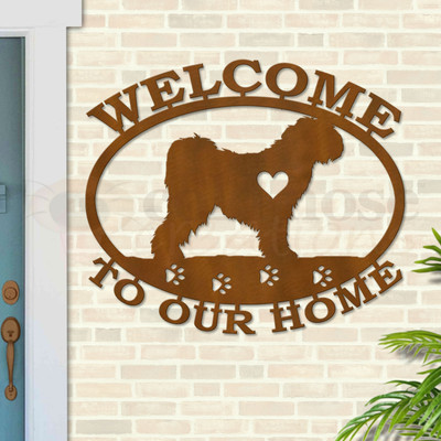 Custom Dog Theme Tibetan Terrier Custom Text Oval Outdoor Wall Sign - rust patina
