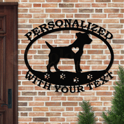 Custom Dog Theme Jack Russell Custom Text Oval Outdoor Wall Sign - satin black