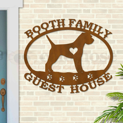 Custom Dog Theme Border Terrier Custom Text Oval Outdoor Wall Sign - rust patina