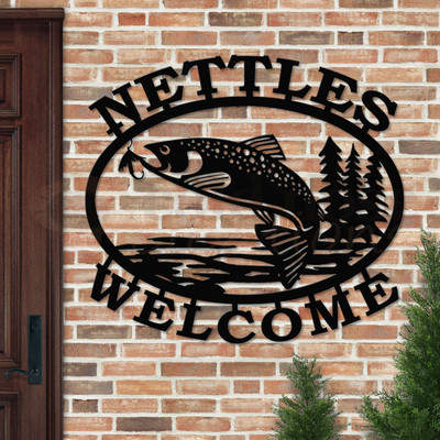 Custom Fishing Theme Trout Fishing Custom Text Oval Outdoor Wall Sign - satin black