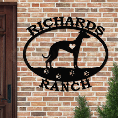 Custom Dog Theme Italian Greyhound Custom Text Oval Outdoor Wall Sign - satin black