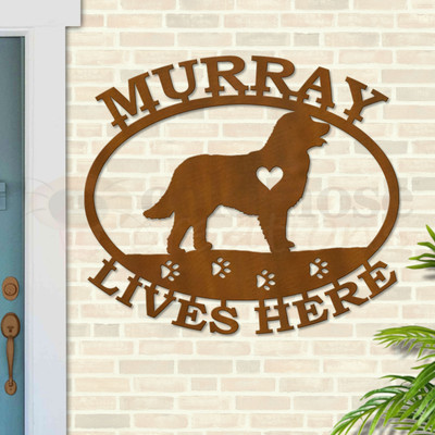 Custom Dog Theme Newfoundland Custom Text Oval Outdoor Wall Sign - rust patina