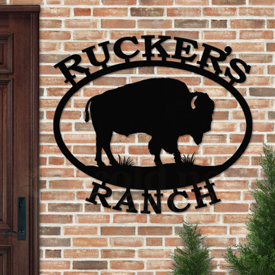 Custom Lodge Decor Buffalo Custom Text Oval Outdoor Wall Sign - satin black