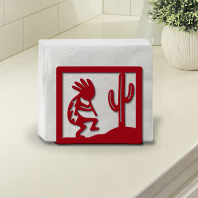 Southwest Decor Kokopelli and Cactus Upright Metal Napkin Holder - Choose Color or Paint it Yourself