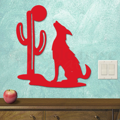 Southwest Decor Coyote and Cactus Metal Wall Art - Medium Size