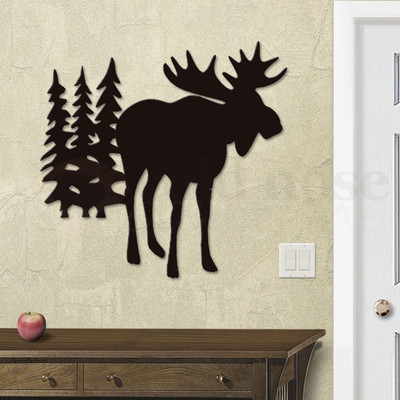 Lodge Decor Moose and Trees Metal Wall Art - Extra Large Size