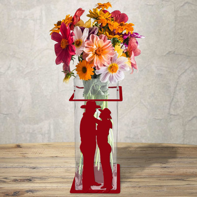 Western Decor Cowboy Lovers 12in Tall Square Glass Vase in Metal Base - Choose Color or Paint it Yourself