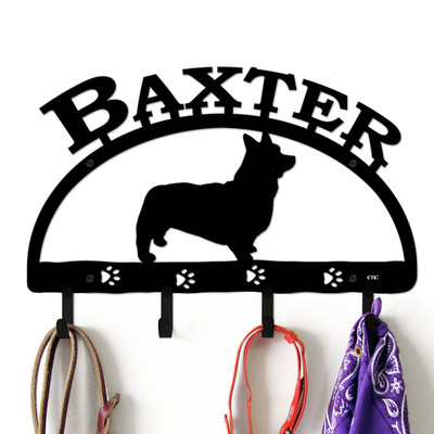 Pembroke Welsh Corgi Personalized Leash Organizer Wall Hooks- Choose Color or Paint it Yourself - dog block black