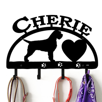 German Wirehaired Pointer Personalized Leash Organizer Wall Hooks- Choose Color or Paint it Yourself - heart block black