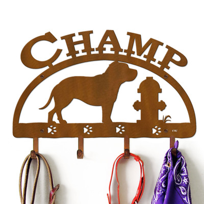 Staffordshire Bull Terrier Personalized Leash Organizer Wall Hooks- Choose Color or Paint it Yourself - hydrant block rust